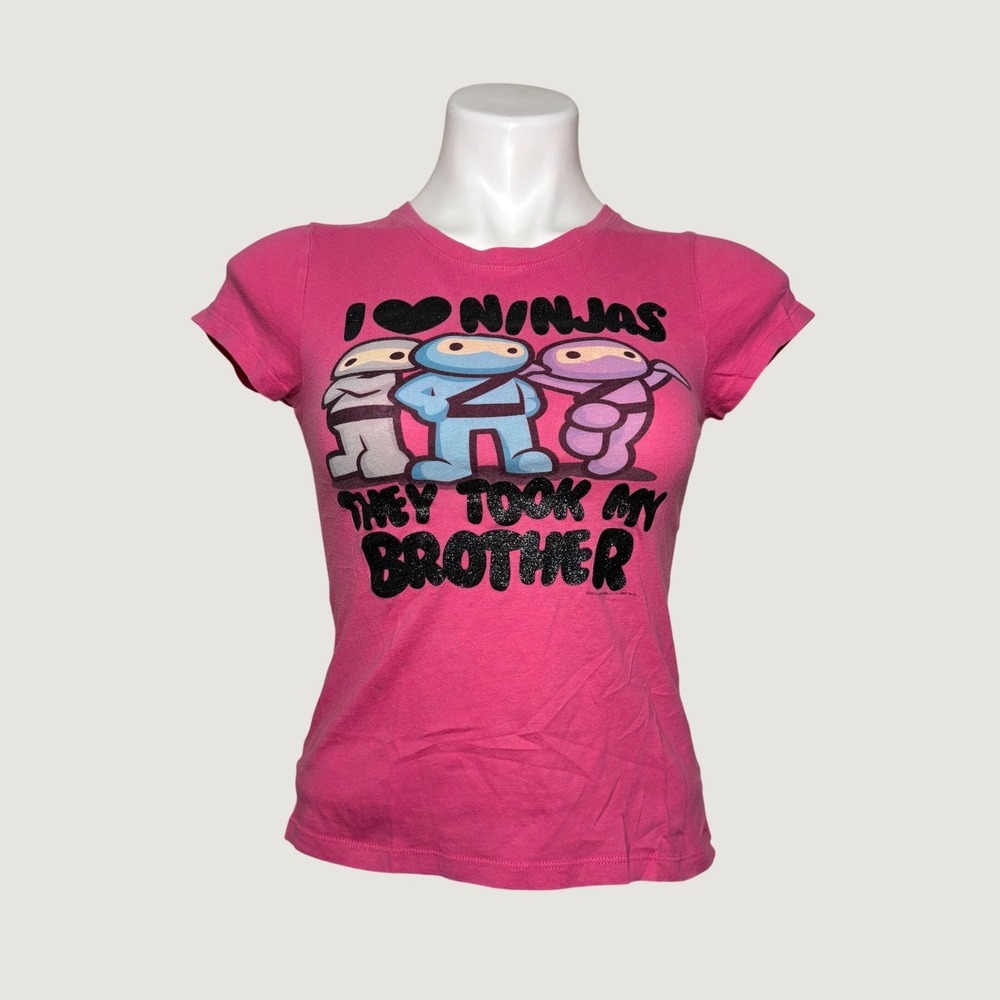 Y2K Hybrid Tees Pink I Love Ninjas They Took My Brother Baby Tee Scene #15